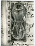 Franchi Rossello di Jacopo ; Battista di Biagio Sanguigni , Iniziale A, Iniziale V, Iniziale istoriata, Lapidazione di santo Stefano, Motivi decorativi fitomorfi, Notazione musicale