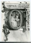 Anonimo fiorentino sec. XIV/ XV , Iniziale O, Iniziale abitata, San Girolamo nello studio, Motivi decorativi fitomorfi, Notazione musicale