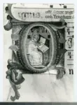 Anonimo fiorentino sec. XIV/ XV , Iniziale O, Iniziale abitata, San Girolamo nello studio, Motivi decorativi fitomorfi, Notazione musicale