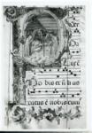 Anonimo fiorentino sec. XIV/ XV , Iniziale P, Iniziale istoriata, Natività di Gesù, Motivi decorativi fitomorfi, Notazione musicale