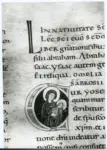 Anonimo sec. XII , Iniziale C, Iniziale abitata, Madonna con Bambino, Motivi decorativi geometrici, Iniziale L