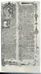 Anonimo inglese sec. XIV , Iniziale B, Iniziale abitata, Testa di giovane uomo, David che suona l'arpa, Cornice con motivi decorativi fitomorfi e animali, Ritratto di suonatore