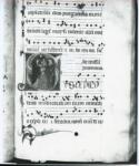 Anonimo sec. XIV , Iniziale S, Iniziale istoriata, Presentazione di Gesù al Tempio, Motivi decorativi geometrici e vegetali, Notazione musicale