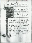 Anonimo sec. XIII , Iniziale P, Iniziale istoriata, Ascensione di Cristo, Motivi decorativi fitomorfi, Notazione musicale
