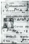 Anonimo sec. XIII , Iniziale S, Iniziale abitata, Santo, Motivi decorativi fitomorfi, Notazione musicale