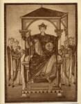 Maestro del Registrum Gregorii , Ritratto di imperatore in trono con corona, scettro e globo
