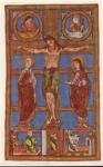 Anonimo sec. XII , Crocifissione di Cristo con i dolenti, Sole, Luna