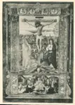 Gherardo di Giovanni, bottega ; Monte di Giovanni del Fora, bottega , Cristo crocifisso tra i dolenti, Piet&agrave;, Cornice architettonica, Motivi decorativi a grottesche