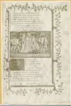 Anonimo francese sec. XIV , Assedio di una citt&agrave;, Iniziale B, Iniziale decorata, Cornice con motivi decorativi fitomorfi