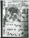 Anonimo veneto-emiliano sec. XV , Iniziale S, Iniziale istoriata, Natività di Maria Vergine, Motivi decorativi fitomorfi