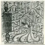 Anonimo sec. IX , Tre cherubini, Cherubini sono posti come guardiani all'ingresso del Paradiso terrestre