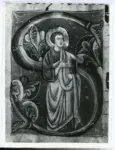Anonimo sec. XIII , Iniziale S, Iniziale abitata, Santo, Motivi decorativi fitomorfi, Notazione musicale