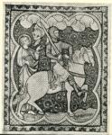 Anonimo sec. XIV , Leone, Cavaliere, Cornice con motivi decorativi fitomorfi e geometrici