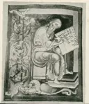 Anonimo sec. XIII , San Matteo Evangelista, Iniziale L, Iniziale figurata, Motivi decorativi fitomorfi e animali