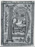 Anonimo sec. XII/ XIII , Iniziale H, Iniziale istoriata, Natività di Gesù, Motivi decorativi fitomorfi, Cornice con motivi decorativi geometrici