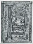 Anonimo sec. XII/ XIII , Iniziale H, Iniziale istoriata, Nativit&agrave; di Ges&ugrave;, Motivi decorativi fitomorfi, Cornice con motivi decorativi geometrici