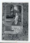 Anonimo francese , Iniziale D, Iniziale decorata, Cornice con motivi decorativi fitomorfi e animali, Re David, Bethsabea al bagno