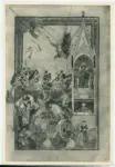 Maestro delle Effigi Domenicane , Mercato del grano, Madonna con Bambino entro un tabernacolo, Veduta di Firenze