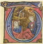 Anonimo sec. XIII , Iniziale T, Iniziale istoriata, Episodio della vita di Tobia