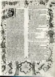 Nicol&ograve; di Giacomo da Bologna, maniera , Iniziale V, Iniziale abitata, Cornice con motivi decorativi fitomorfi, Angelo che suona la tromba