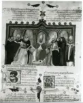 Anonimo bolognese sec. XIV , Ritratto di Bonifacio VIII, Iniziale B, Iniziale S