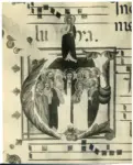 Maestro delle Immagini domenicane , Iniziale V, Iniziale istoriata, Ascensione, Notazione musicale
