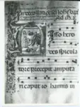 Anonimo sec. XIV , Iniziale U, Iniziale abitata, Sant'Andrea apostolo, Motivi decorativi fitomorfi, Notazione musicale