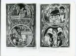 Anonimo , Psautier de saint Louis et de Blanche de Castille (Bibliothèque de l'Arsenal) - La resurrection de Lazare; L'entrée à Jerusalem - Deux anges sonnant de la trompette et faisant sortir les morts de leurs tombeaux; la pesée du bien et du mal par l'archa...