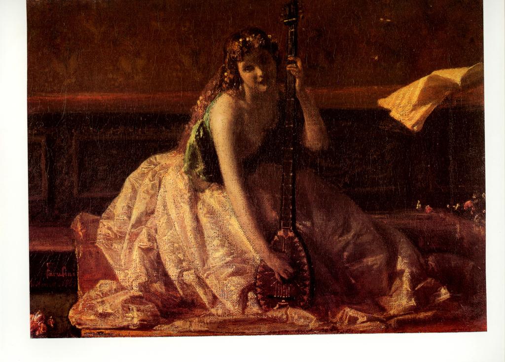 Anonimo , Faruffini, Federico - sec. XIX -Suonatrice di liuto (Giada) , fronte