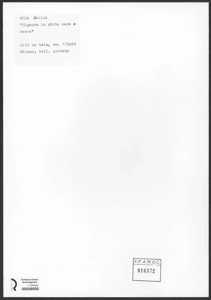 Anonimo , Gola, Emilio - sec. XIX - Signora in abito nero e rosso , retro