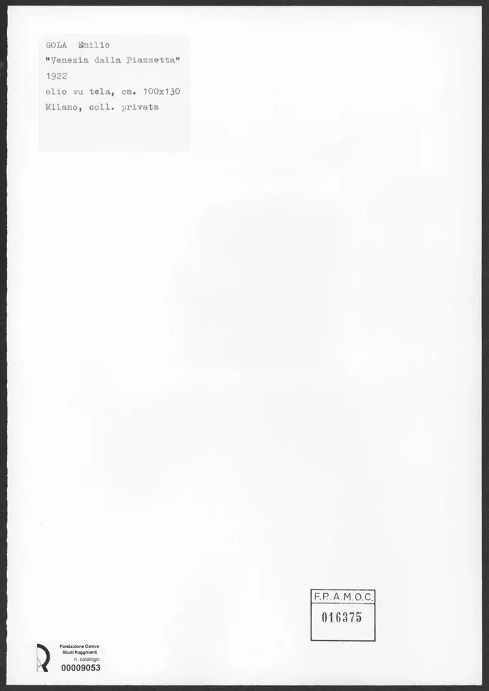 Graphic Art Color Milano , Gola, Emilio - sec. XX - Venezia dalla Piazzetta , retro