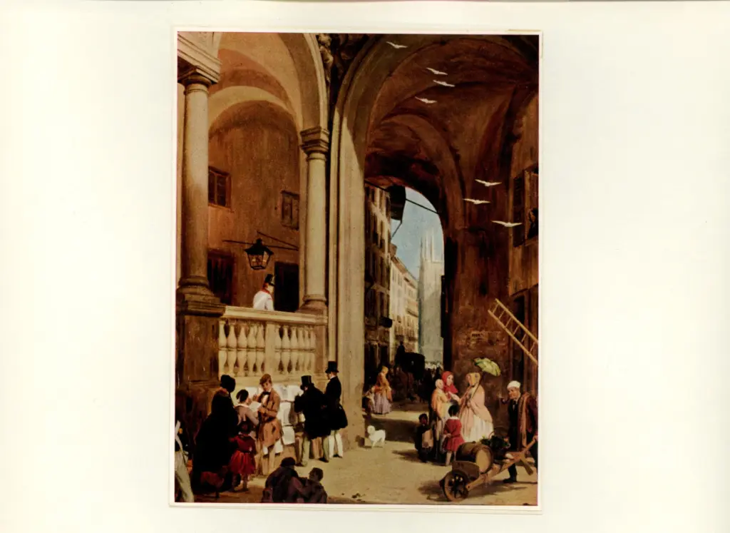 Anonimo , Inganni, Angelo - sec. XIX - Portico di piazza dei mercanti a Milano , fronte