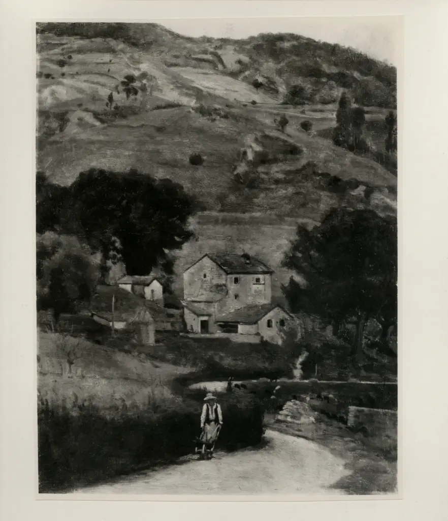 Anonimo , Lega, Silvestro - sec. XIX - Paesaggio con contadini , fronte