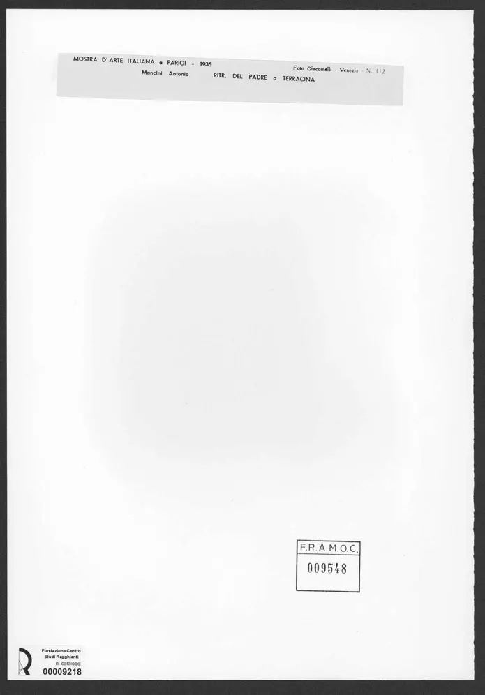 Giacomelli , Mancini, Antonio - sec. XIX/ XX - Ritratto del Padre a Terracina , retro