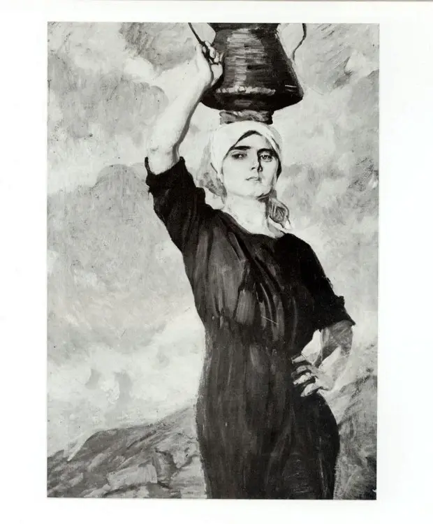 Anonimo , Tito, Ettore - sec. XX - Acquaiola in un paesaggio , fronte