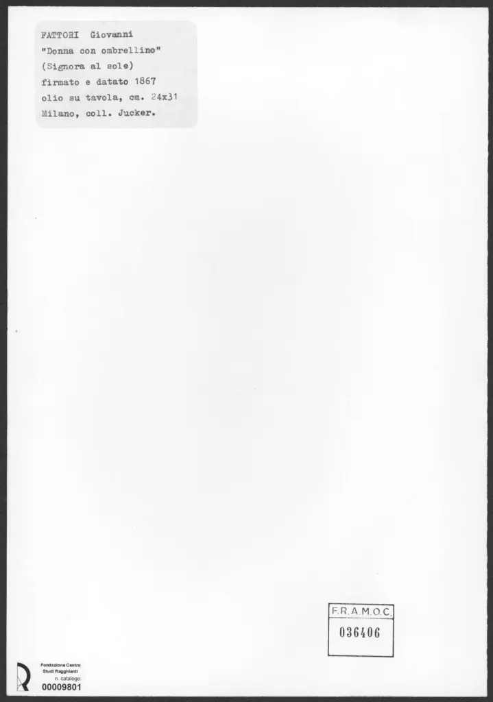 Anonimo , Fattori, Giovanni - sec. XIX - Donna con ombrellino (Signora al sole) , retro