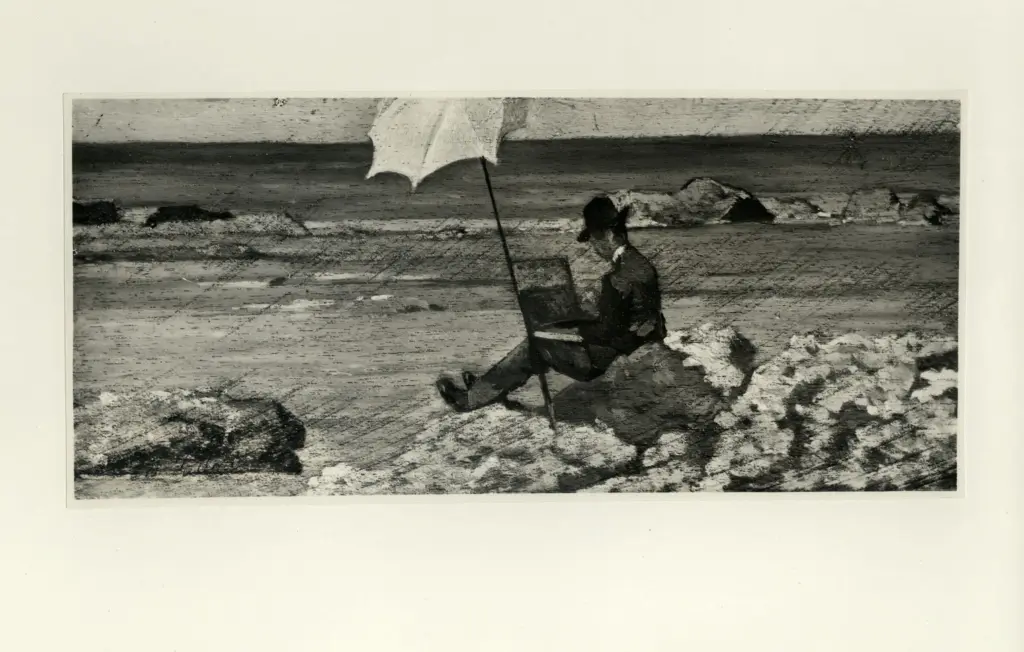 Anonimo , Fattori, Giovanni - sec. XIX - Silvestro Lega dipinge in riva al mare , fronte