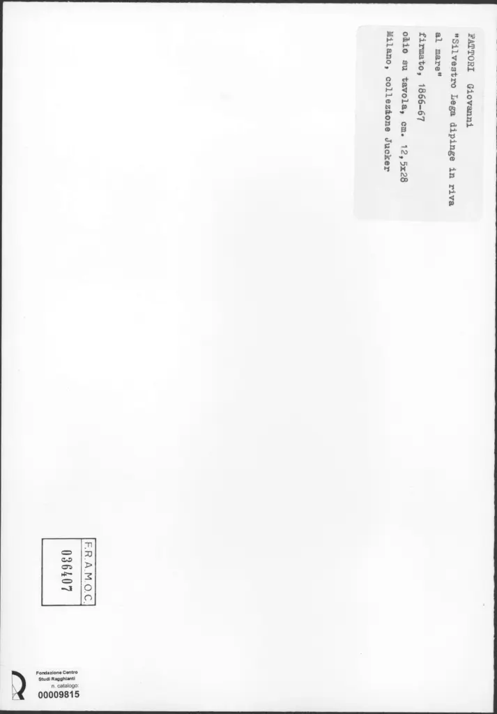 Anonimo , Fattori, Giovanni - sec. XIX - Silvestro Lega dipinge in riva al mare , retro