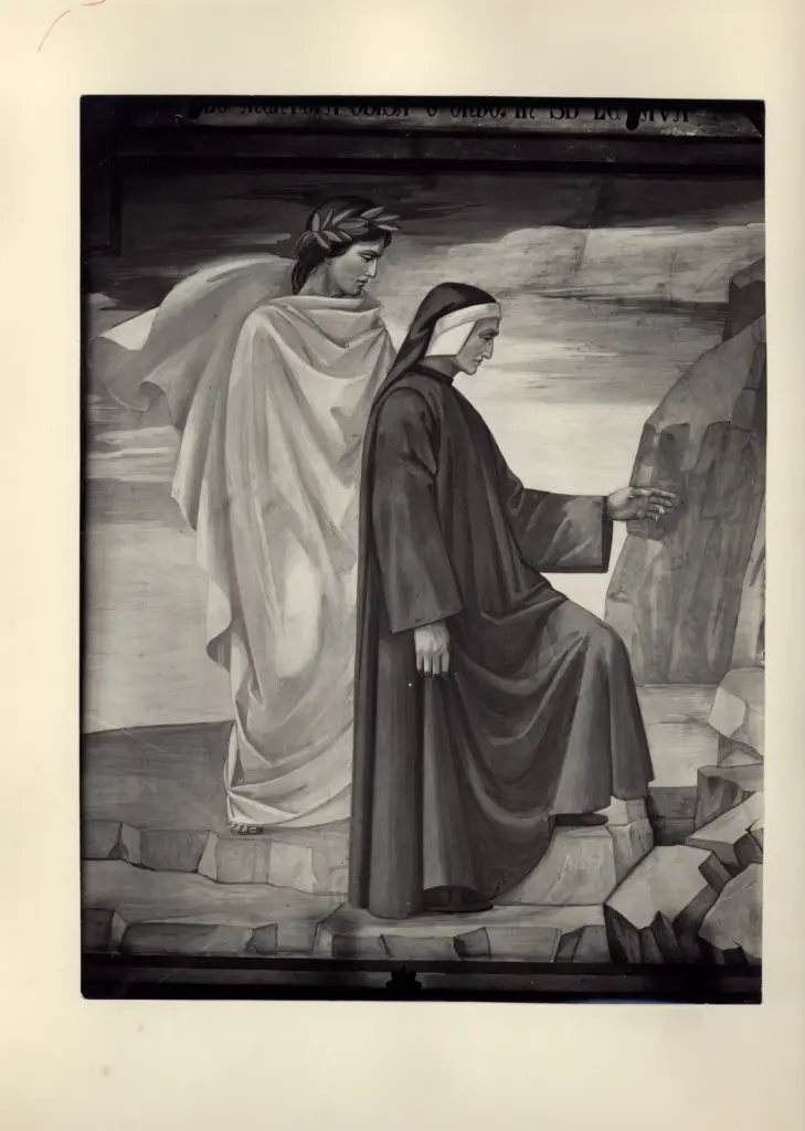 Anonimo , Ambron, Attilio - sec. XX - Biblioteca Chigi, Siena. Parete sinistra "Dante e Virgilio" , fronte