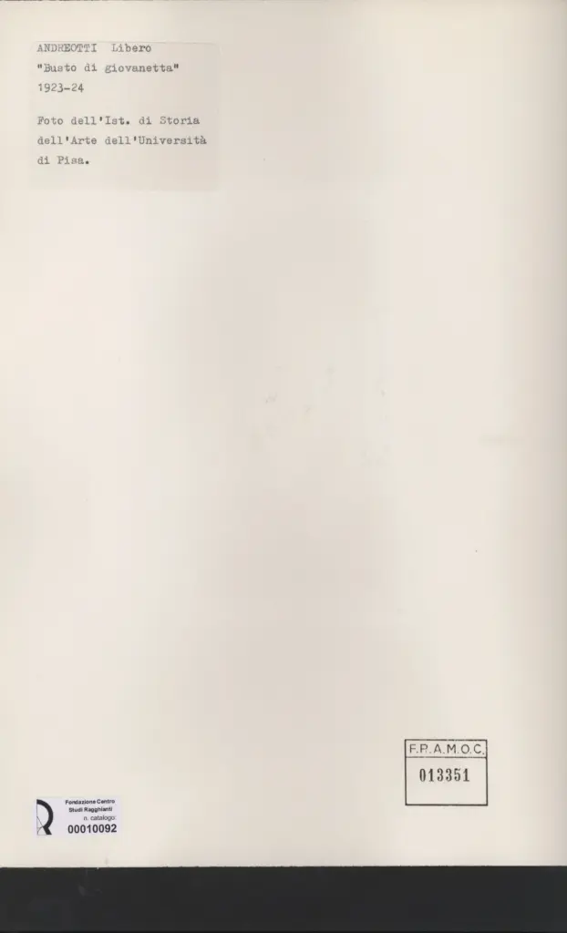 Anonimo , Andreotti, Libero - sec. XX - Busto di giovanetta , retro