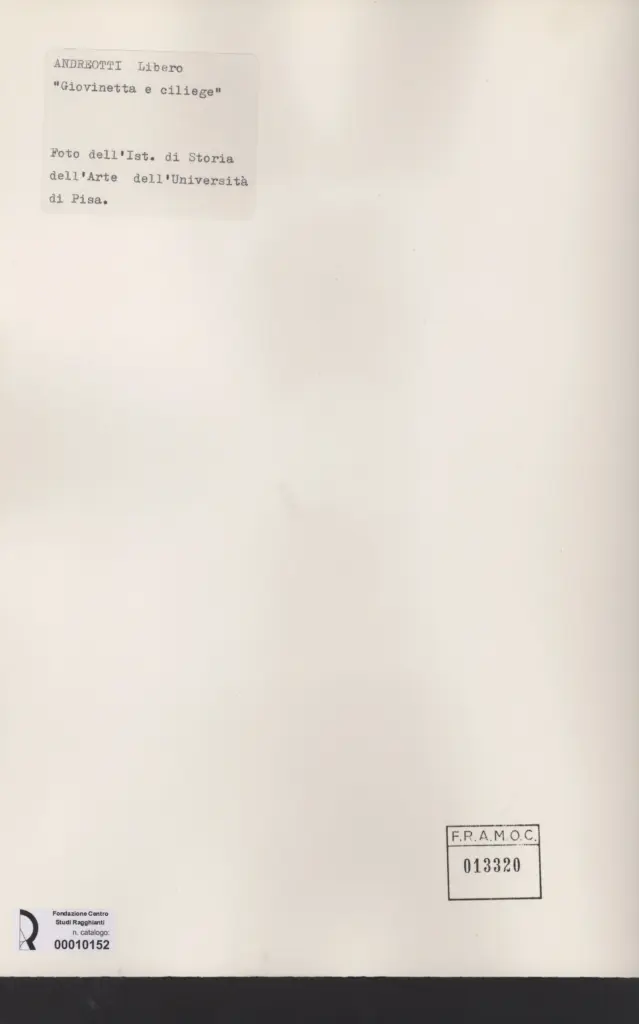 Anonimo , Andreotti, Libero - sec. XX - Giovinetta e ciliegie , retro