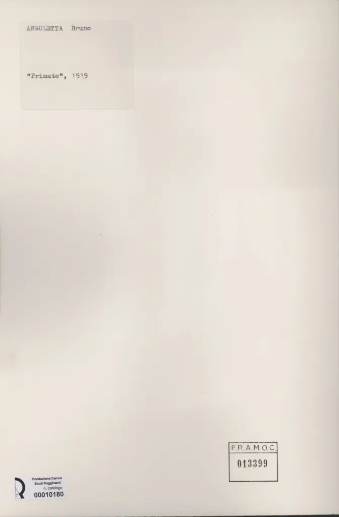Anonimo , Angoletta, Bruno - sec. XX - Primato , retro