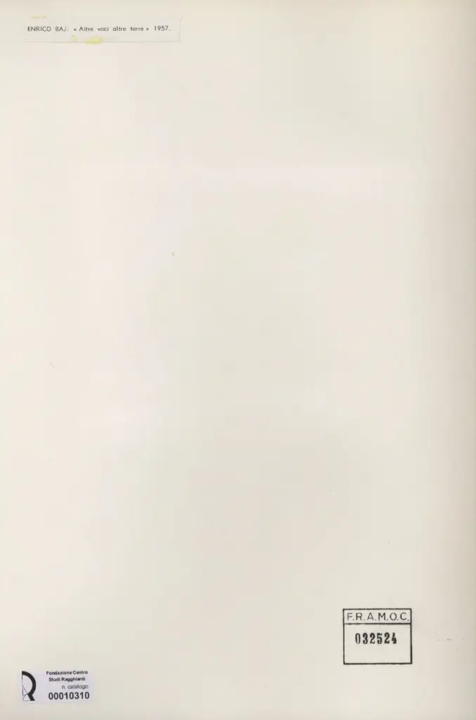 Anonimo , Baj, Enrico - sec. XX - Altre voci altre terre , retro