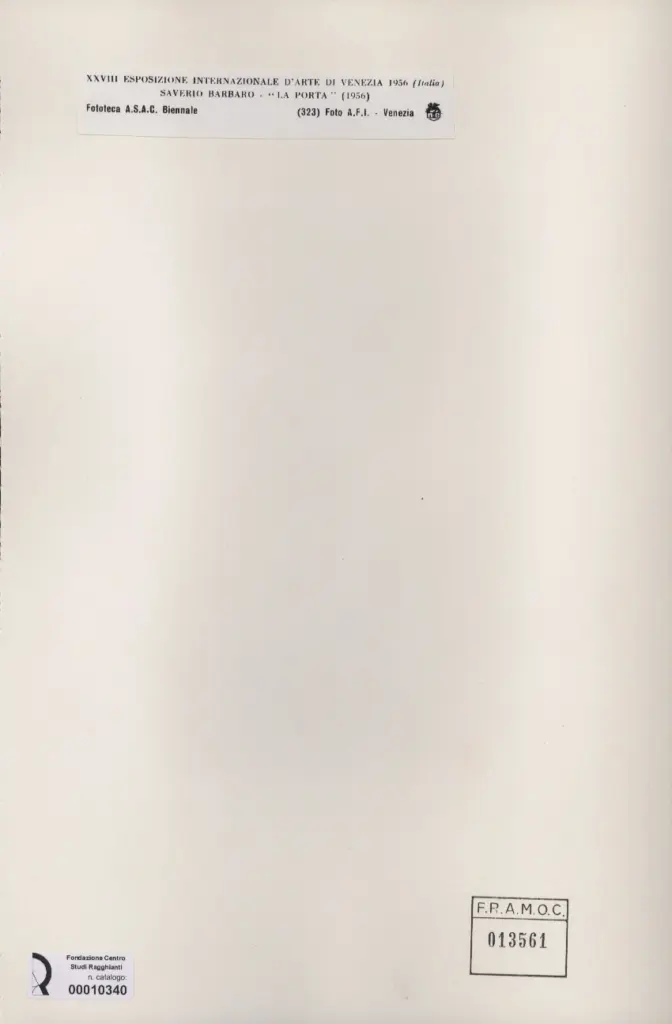 A.F.I. Agenzia Fotografica Industriale , Barbaro, Saverio - sec. XX - La porta , retro