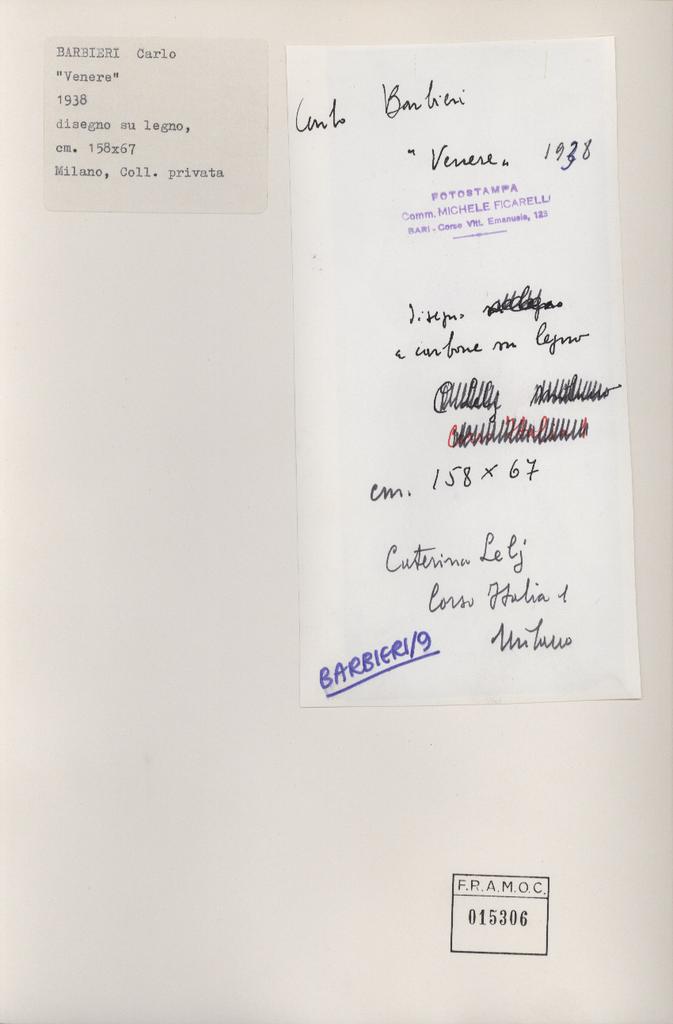 Fotostampa , Barbieri, Carlo - sec. XX - Venere , retro