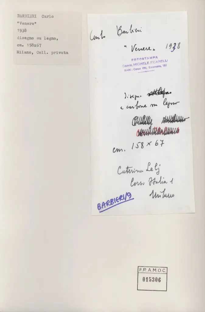 Fotostampa , Barbieri, Carlo - sec. XX - Venere , retro