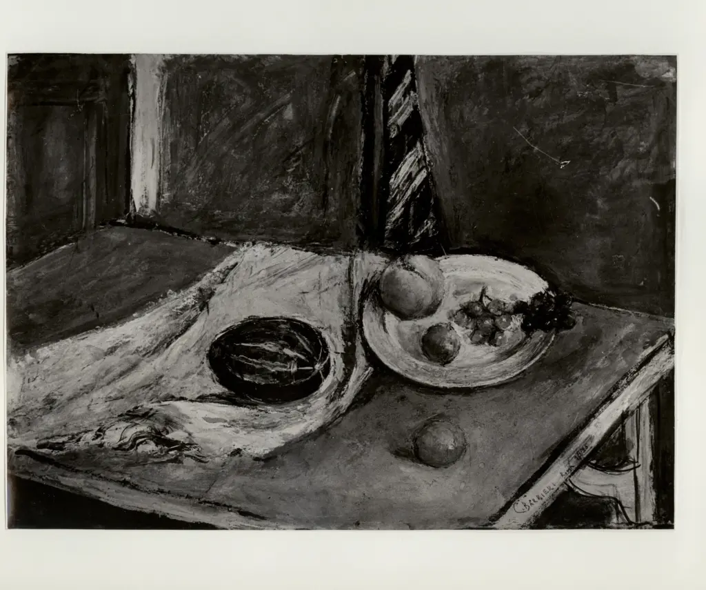 Anonimo , Barbieri, Carlo - sec. XX - Natura morta con melone e cravatta , fronte