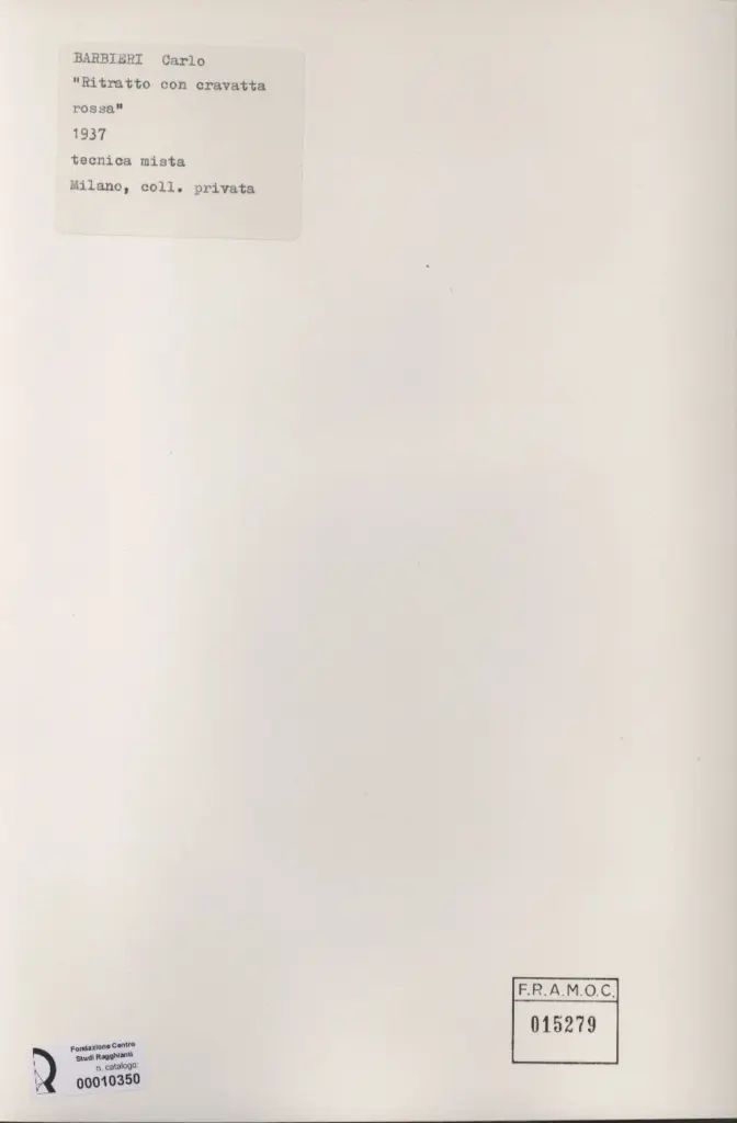 Anonimo , Barbieri, Carlo - sec. XX - Ritratto con cravatta rossa , retro