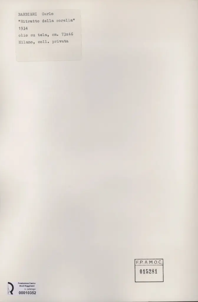 Anonimo , Barbieri, Carlo - sec. XX - Ritratto della sorella , retro