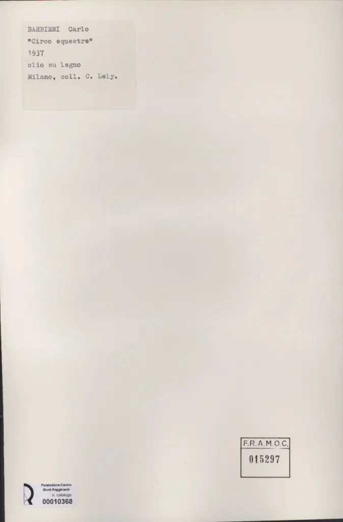 Anonimo , Barbieri, Carlo - sec. XX - Circo equestre , retro